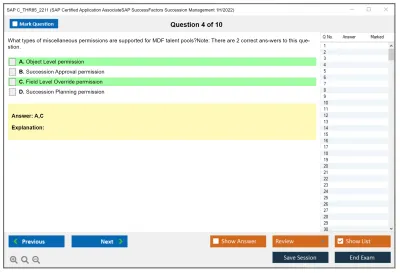 SAP C_THR85_2211 SAP Certified Application AssociateSAP SuccessFactors Succession Management 1H/2022 Practice test exam simulator test engine exam Prep practice test questions answers Image 4