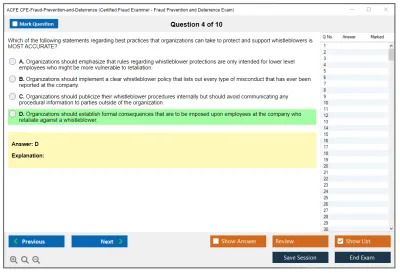 ACFE CFE-Fraud-Prevention-and-Deterrence Certified Fraud Examiner - Fraud Prevention and Deterrence Exam Practice test exam simulator test engine exam Prep practice test questions answers Image 4