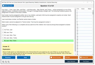Test Prep LSAT-Test Law School Admission Test: Logical Reasoning, Reading Comprehension, Analytical Reasoning Practice test exam simulator test engine exam Prep practice test questions answers Image 12