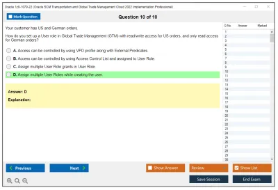Oracle 1z0-1079-22 Oracle SCM Transportation and Global Trade Management Cloud 2022 Implementation Professional Practice test exam simulator test engine exam Prep practice test questions answers Image 10