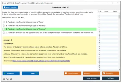 Oracle 1z0-1065-22 Oracle Procurement Cloud 2022 Implementation Professional Practice test exam simulator test engine exam Prep practice test questions answers Image 10