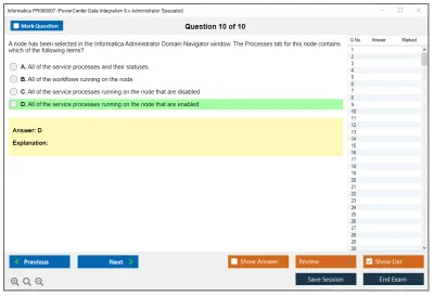 Informatica PR000007 PowerCenter Data Integration 9.x Administrator Specialist Practice test exam simulator test engine exam Prep practice test questions answers Image 10