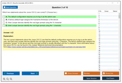 Juniper JN0-231 Security-Associate (JNCIA-SEC) Practice test exam simulator test engine exam Prep practice test questions answers Image 3
