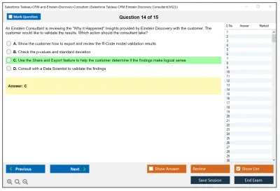 Salesforce Tableau-CRM-and-Einstein-Discovery-Consultant Salesforce Tableau CRM Einstein Discovery Consultant Practice test exam simulator test engine exam Prep practice test questions answers Image 14