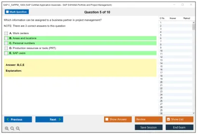 SAP C_S4PPM_1909 SAP Certified Application Associate - SAP S/4HANA Portfolio and Project Management Practice test exam simulator test engine exam Prep practice test questions answers Image 5