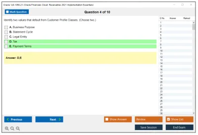 Oracle 1z0-1056-21 Oracle Financials Cloud: Receivables 2021 Implementation Essentials Practice test exam simulator test engine exam Prep practice test questions answers Image 4