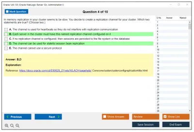 Oracle 1z0-133 Oracle WebLogic Server 12c: Administration I Practice test exam simulator test engine exam Prep practice test questions answers Image 4