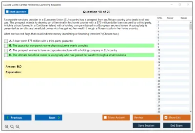 ACAMS CAMS Certified Anti-Money Laundering Specialist (6th Edition) Practice test exam simulator test engine exam Prep practice test questions answers Image 10
