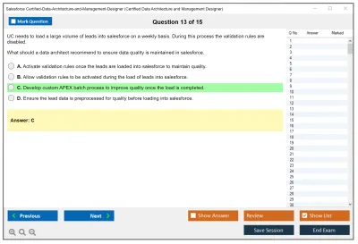 Salesforce Certified-Data-Architecture-and-Management-Designer Certified Data Architecture and Management Designer Practice test exam simulator test engine exam Prep practice test questions answers Image 13