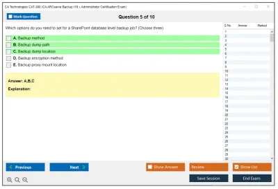 CA Technologies CAT-380 CA ARCserve Backup r16.x Administrator Certification Exam Practice test exam simulator test engine exam Prep practice test questions answers Image 5