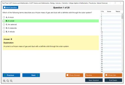 Test Prep CLEP-Science-and-Mathematics CLEP Science and Mathematics: Biology, Calculus, Chemistry, College Algebra & Mathematics, Precalculus, Natural Sciences Practice test exam simulator test engine exam Prep practice test questions answers Image 1
