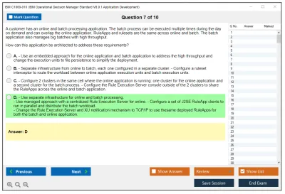 IBM C1000-010 IBM Operational Decision Manager Standard V8.9.1 Application Development Practice test exam simulator test engine exam Prep practice test questions answers Image 7
