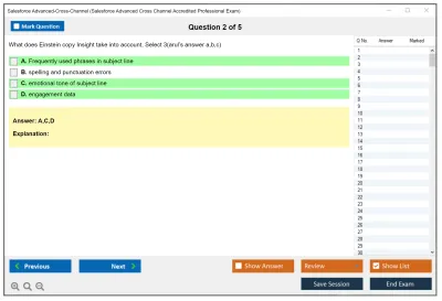 Salesforce Advanced-Cross-Channel Marketing Cloud Advanced Cross Channel Accredited Professional Exam Practice test exam simulator test engine exam Prep practice test questions answers Image 2