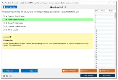 Test Prep CLEP-Composition-and-Literature CLEP Composition and Literature: American Literature, English Literature, Humanities Practice test exam simulator test engine exam Prep practice test questions answers Image 5