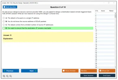 Juniper JN0-1332 Security Design. Specialist (JNCDS-SEC) Practice test exam simulator test engine exam Prep practice test questions answers Image 8