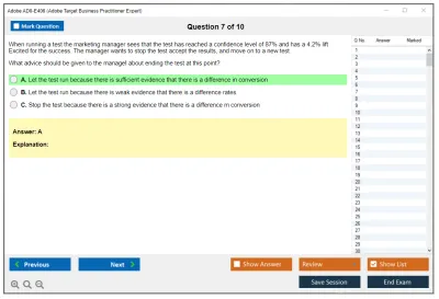 Adobe AD0-E406 Adobe Target Business Practitioner Expert Practice test exam simulator test engine exam Prep practice test questions answers Image 7