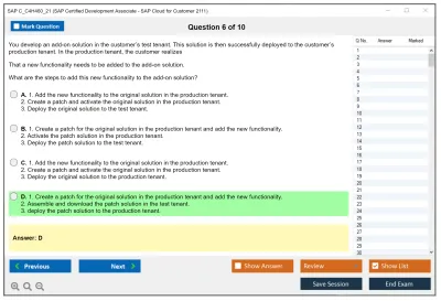 SAP C_C4H460_21 SAP Certified Associate - Developer - SAP Sales and Service Cloud Practice test exam simulator test engine exam Prep practice test questions answers Image 6