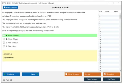 SAP C_BYD01_1811 SAP Certified Application Associate - SAP Business ByDesign Practice test exam simulator test engine exam Prep practice test questions answers Image 7