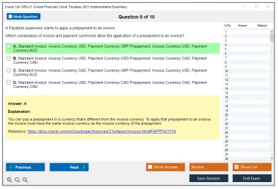 Oracle 1z0-1055-21 Oracle Financials Cloud: Payables 2021 Implementation Essentials Practice test exam simulator test engine exam Prep practice test questions answers Image 8