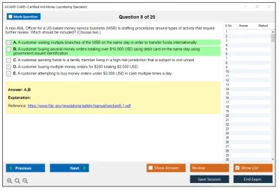 ACAMS CAMS Certified Anti-Money Laundering Specialist (6th Edition) Practice test exam simulator test engine exam Prep practice test questions answers Image 8