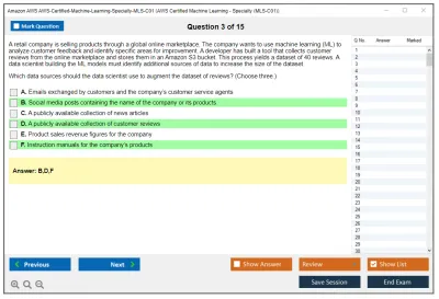 Amazon AWS AWS-Certified-Machine-Learning-Specialty-MLS-C01 AWS Certified Machine Learning - Specialty Practice test exam simulator test engine exam Prep practice test questions answers Image 3