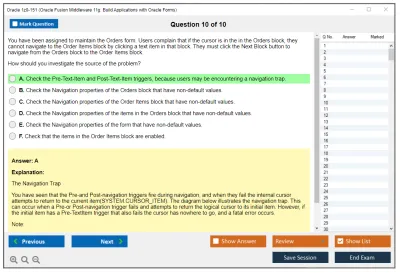 Oracle 1z0-151 Oracle Fusion Middleware 11g: Build Applications with Oracle Forms Practice test exam simulator test engine exam Prep practice test questions answers Image 10