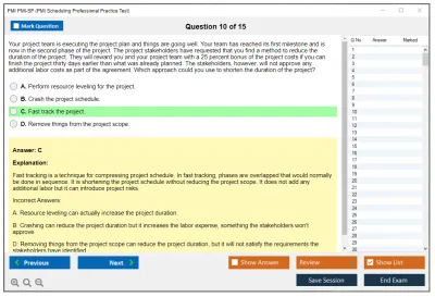 PMI PMI-SP PMI Scheduling Professional Practice test exam simulator test engine exam Prep practice test questions answers Image 10
