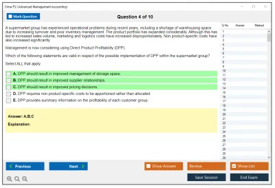 Cima P2 Advanced Management Accounting Practice test exam simulator test engine exam Prep practice test questions answers Image 4