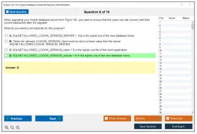 Oracle 1z0-116 Oracle Database Security Administration Practice test exam simulator test engine exam Prep practice test questions answers Image 8