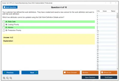 Oracle 1z0-1075-22 Oracle Manufacturing Cloud 2022 Implementation Professional Practice test exam simulator test engine exam Prep practice test questions answers Image 4