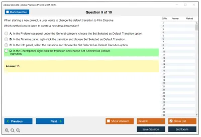 Adobe 9A0-409 Adobe Premiere Pro CC 2015 ACE Practice test exam simulator test engine exam Prep practice test questions answers Image 9