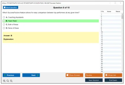 Infosys TETAESTSAPIC1019 AS-TETAESTSAPIC1019-ES-FUNC-100-SAP-Success Factors Practice test exam simulator test engine exam Prep practice test questions answers Image 8