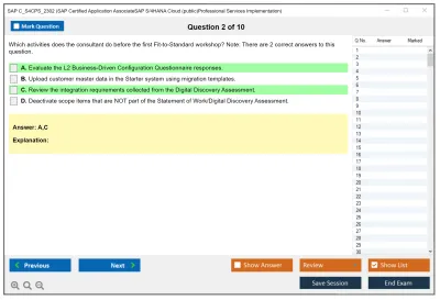 SAP C_S4CPS_2302 SAP Certified Application AssociateSAP S/4HANA Cloud (public)Professional Services Implementation Practice test exam simulator test engine exam Prep practice test questions answers Image 2