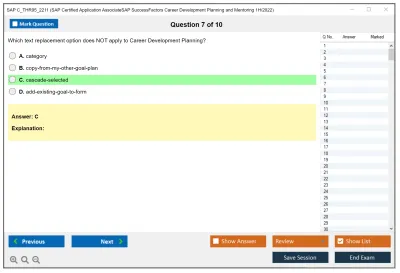 SAP C_THR95_2211 SAP Certified Application AssociateSAP SuccessFactors Career Development Planning and Mentoring 1H/2022 Practice test exam simulator test engine exam Prep practice test questions answers Image 7