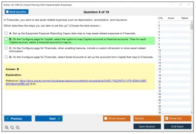 Oracle 1z0-1080-20 Oracle Planning 2020 Implementation Essentials Practice test exam simulator test engine exam Prep practice test questions answers Image 8