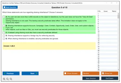 Salesforce Certified-Tableau-CRM-and-Einstein-Discovery-Consultant Salesforce Tableau CRM Einstein Discovery Consultant Practice test exam simulator test engine exam Prep practice test questions answers Image 5