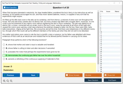 Test Prep SAT-Test Scholastic Assessment Test: Reading, Writing and Language, Mathematics Practice test exam simulator test engine exam Prep practice test questions answers Image 4