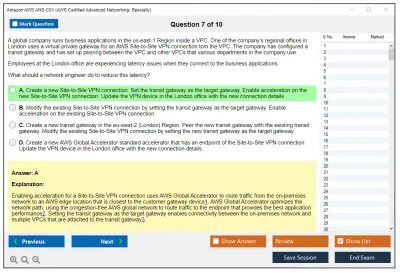 Amazon AWS ANS-C01 Amazon AWS Certified Advanced Networking - Specialty Practice test exam simulator test engine exam Prep practice test questions answers Image 7