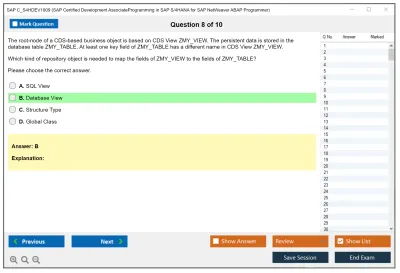 SAP C_S4HDEV1909 SAP Certified Associate - Developer - Programming in SAP S/4HANA for SAP NetWeaver ABAP Programmer Practice test exam simulator test engine exam Prep practice test questions answers Image 8
