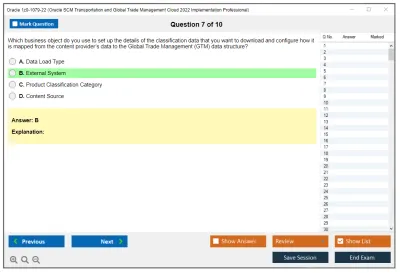 Oracle 1z0-1079-22 Oracle SCM Transportation and Global Trade Management Cloud 2022 Implementation Professional Practice test exam simulator test engine exam Prep practice test questions answers Image 7