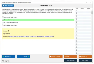 Oracle 1z0-133 Oracle WebLogic Server 12c: Administration I Practice test exam simulator test engine exam Prep practice test questions answers Image 6
