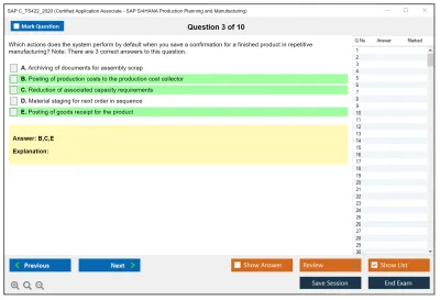SAP C_TS422_2020 Certified Application Associate - SAP S/4HANA Production Planning and Manufacturing Practice test exam simulator test engine exam Prep practice test questions answers Image 3
