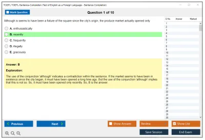 TOEFL TOEFL-Sentence-Completion Test of English as a Foreign Language - Sentence Completion Practice test exam simulator test engine exam Prep practice test questions answers Image 1