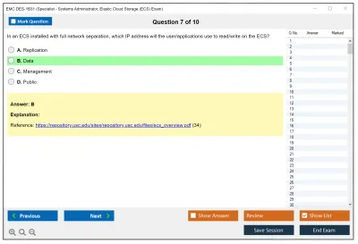 EMC DES-1B31 Specialist - Systems Administrator, Elastic Cloud Storage (ECS) Exam Practice test exam simulator test engine exam Prep practice test questions answers Image 7
