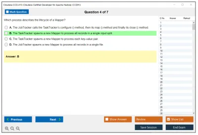 Cloudera CCD-410 Cloudera Certified Developer for Apache Hadoop (CCDH) Practice test exam simulator test engine exam Prep practice test questions answers Image 4