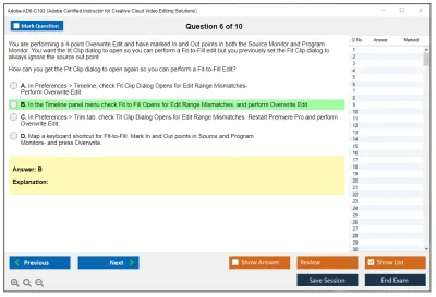 Adobe AD0-C102 Adobe Certified Instructor for Creative Cloud Video Editing Solutions Practice test exam simulator test engine exam Prep practice test questions answers Image 6