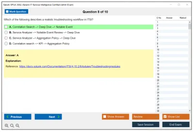 Splunk SPLK-3002 Splunk IT Service Intelligence Certified Admin Exam Practice test exam simulator test engine exam Prep practice test questions answers Image 8