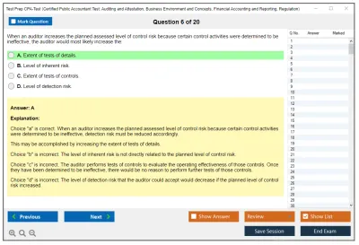 Test Prep CPA-Test Certified Public Accountant Test: Auditing and Attestation, Business Environment and Concepts, Financial Accounting and Reporting, Regulation Practice test exam simulator test engine exam Prep practice test questions answers Image 6