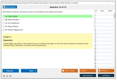 Test Prep CLEP-Composition-and-Literature CLEP Composition and Literature: American Literature, English Literature, Humanities Practice test exam simulator test engine exam Prep practice test questions answers Image 14