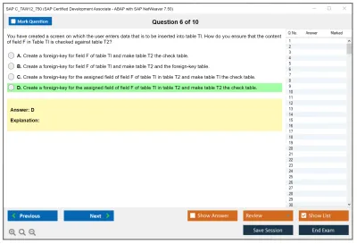 SAP C_TAW12_750 SAP Certified Associate - Developer - ABAP with SAP NetWeaver 7.50 Practice test exam simulator test engine exam Prep practice test questions answers Image 6